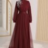 Stunning Turkish Wedding Dress – Elegant Tulle Evening Gown with Stone Detail & Belted Waist - Image 5