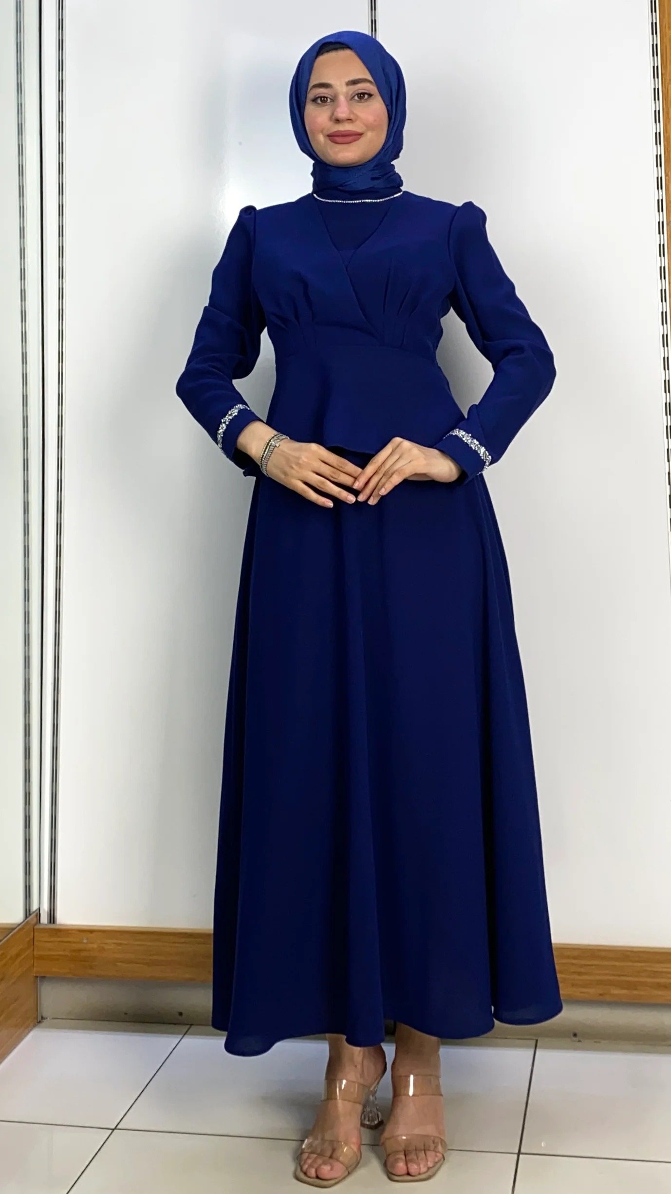 Stunning Skirt Suit Black – Pearl Neck Skirt Suit in Crepe (Red/Navy/Beige) 3 Stunning Skirt Suit Black – Pearl Neck Skirt Suit in Crepe (Red/Navy/Beige) - Image 3