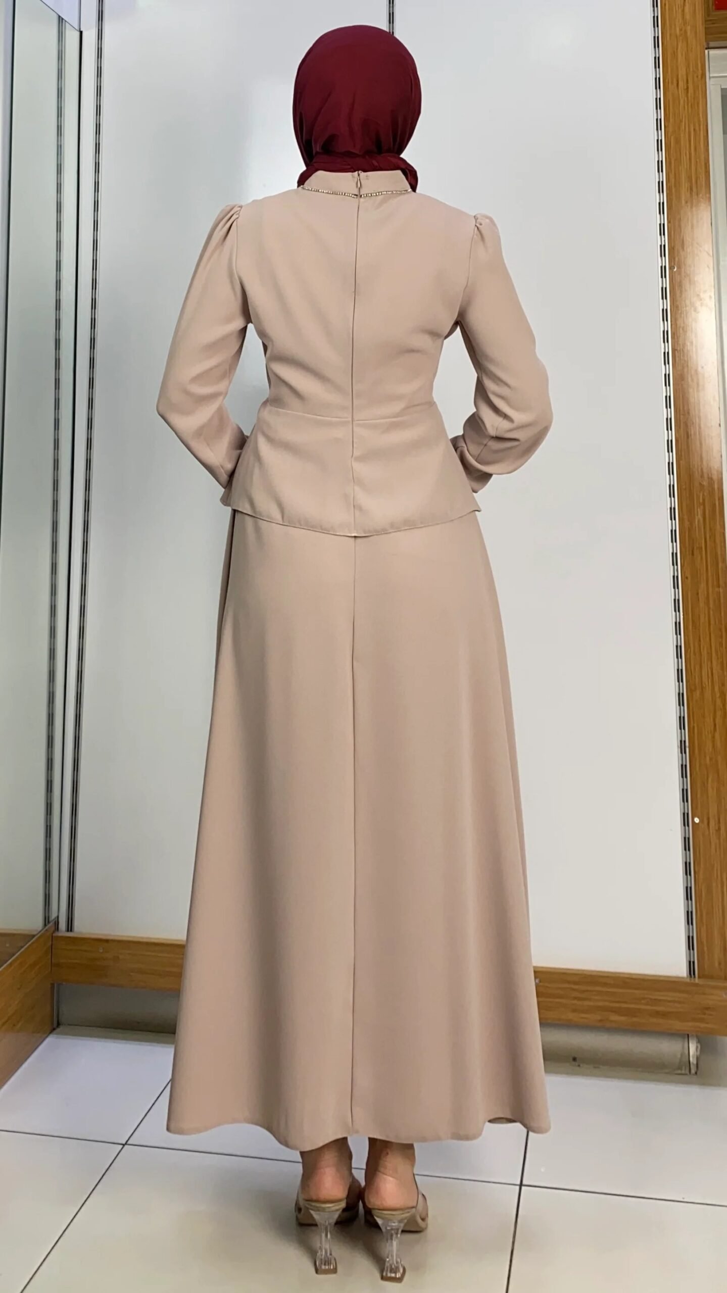 Stunning Skirt Suit Black – Pearl Neck Skirt Suit in Crepe (Red/Navy/Beige) 9 Stunning Skirt Suit Black – Pearl Neck Skirt Suit in Crepe (Red/Navy/Beige) - Image 9