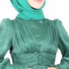 Luxurious Traditional Turkish Dress – Front Button Detailed Gathered Sleeve Evening Dress - Image 3