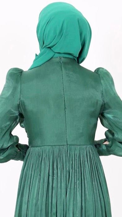 Alternative view of Luxurious Traditional Turkish Dress – Front Button Detailed Gathered Sleeve Evening Dress