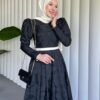 Stunning Turkish Dress – Luxurious Kaftan Style with Belt, Artistic Cold Print & Balloon Skirt - Image 5