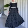 Stunning Turkish Dress – Luxurious Kaftan Style with Belt, Artistic Cold Print & Balloon Skirt - Image 4