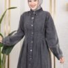 Chic Turkish Dresses Online UK – Pleated Denim Pocket Dress