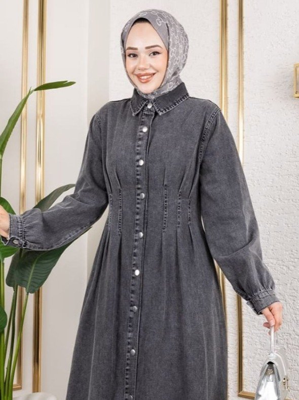 Alternative view of Chic Turkish Dresses Online UK – Pleated Denim Pocket Dress