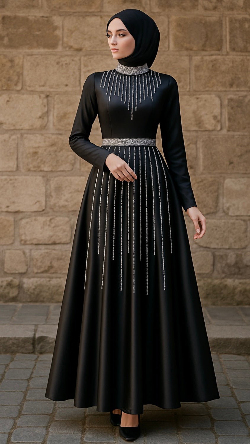 Stone Neck Satin Dress – Turkish Evening Dresses UK 1 Turkish Evening Dresses UK