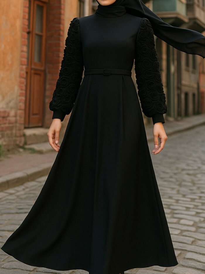 Alternative view of Striking Rose Sleeve Satin Dress – Embroidered Evening Dresses