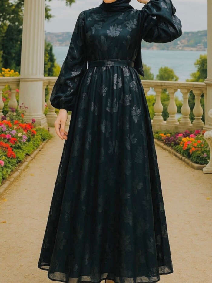 Alternative view of Satin Evening Dresses UK – Bold Balloon Sleeve Tulle Gown