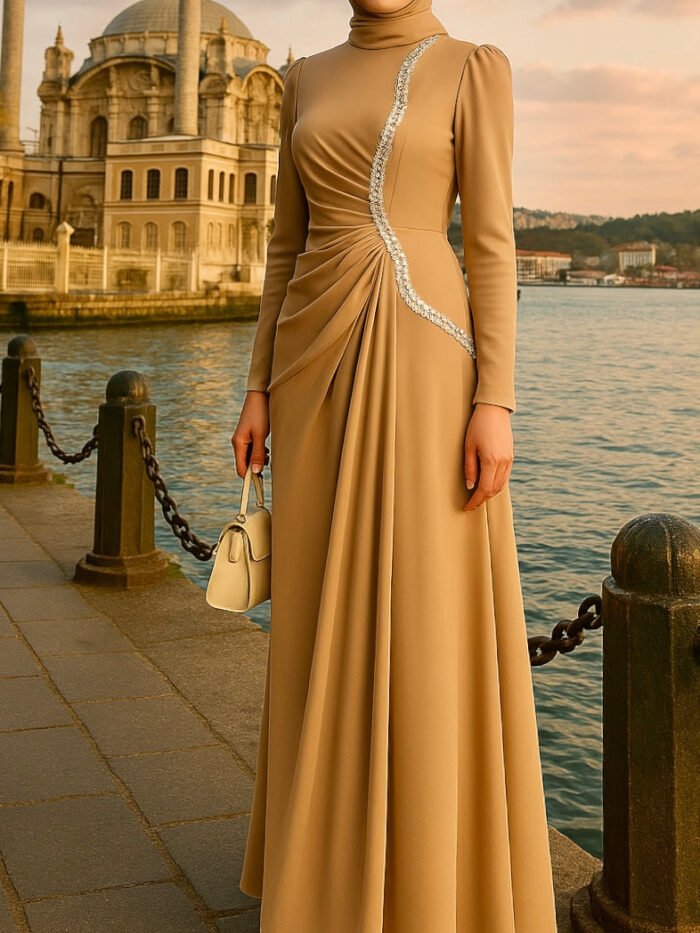 Satin Evening Dress with Sleeves