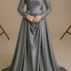 🕌 Magnificent Muslim Bride Gown with Pearl Embroidered Cape 9 Muslim Bride Gown