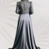 🕌 Magnificent Muslim Bride Gown with Pearl Embroidered Cape - Image 2