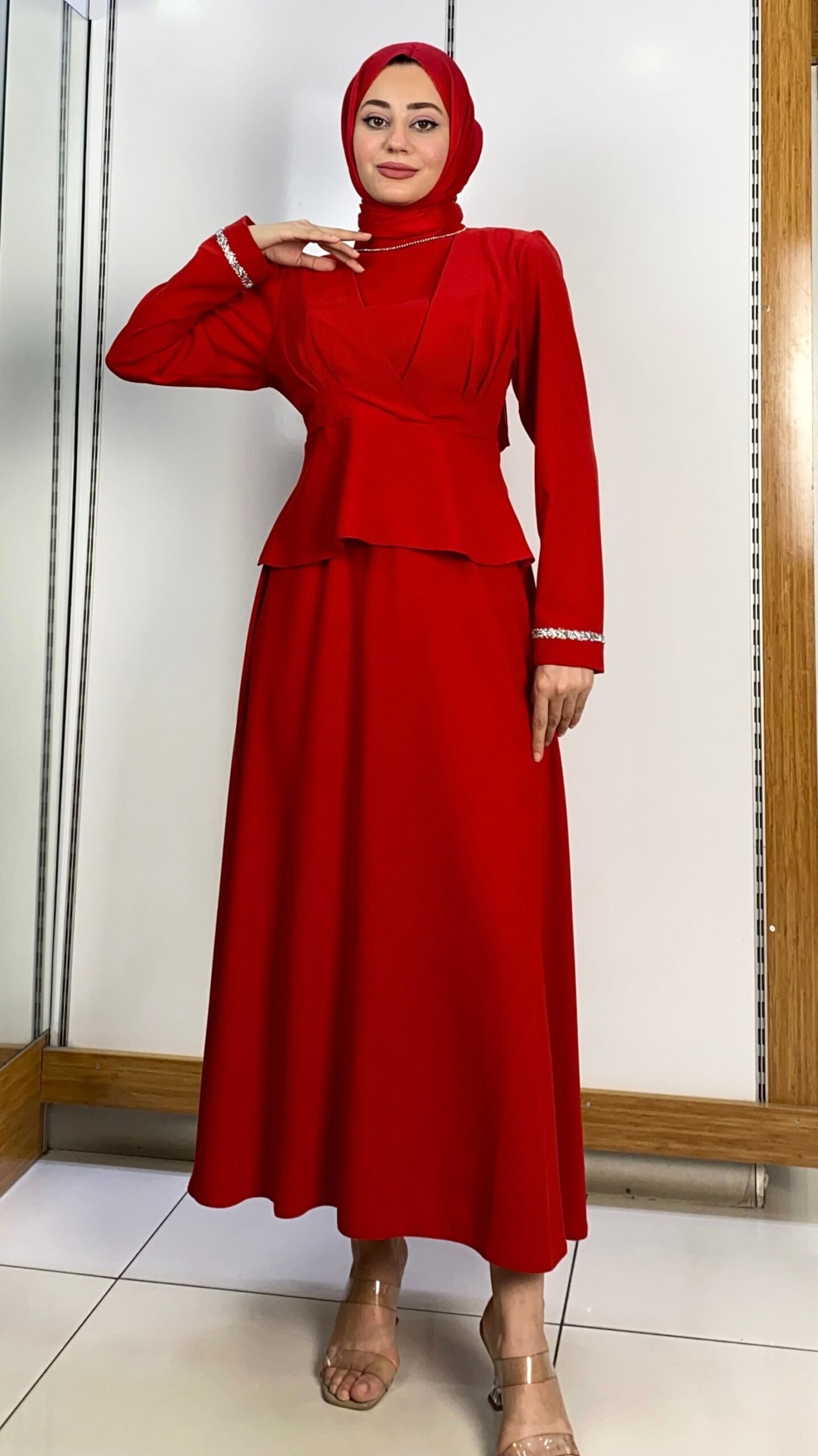 Stunning Skirt Suit Black – Pearl Neck Skirt Suit in Crepe (Red/Navy/Beige) 6 Stunning Skirt Suit Black – Pearl Neck Skirt Suit in Crepe (Red/Navy/Beige) - Image 6