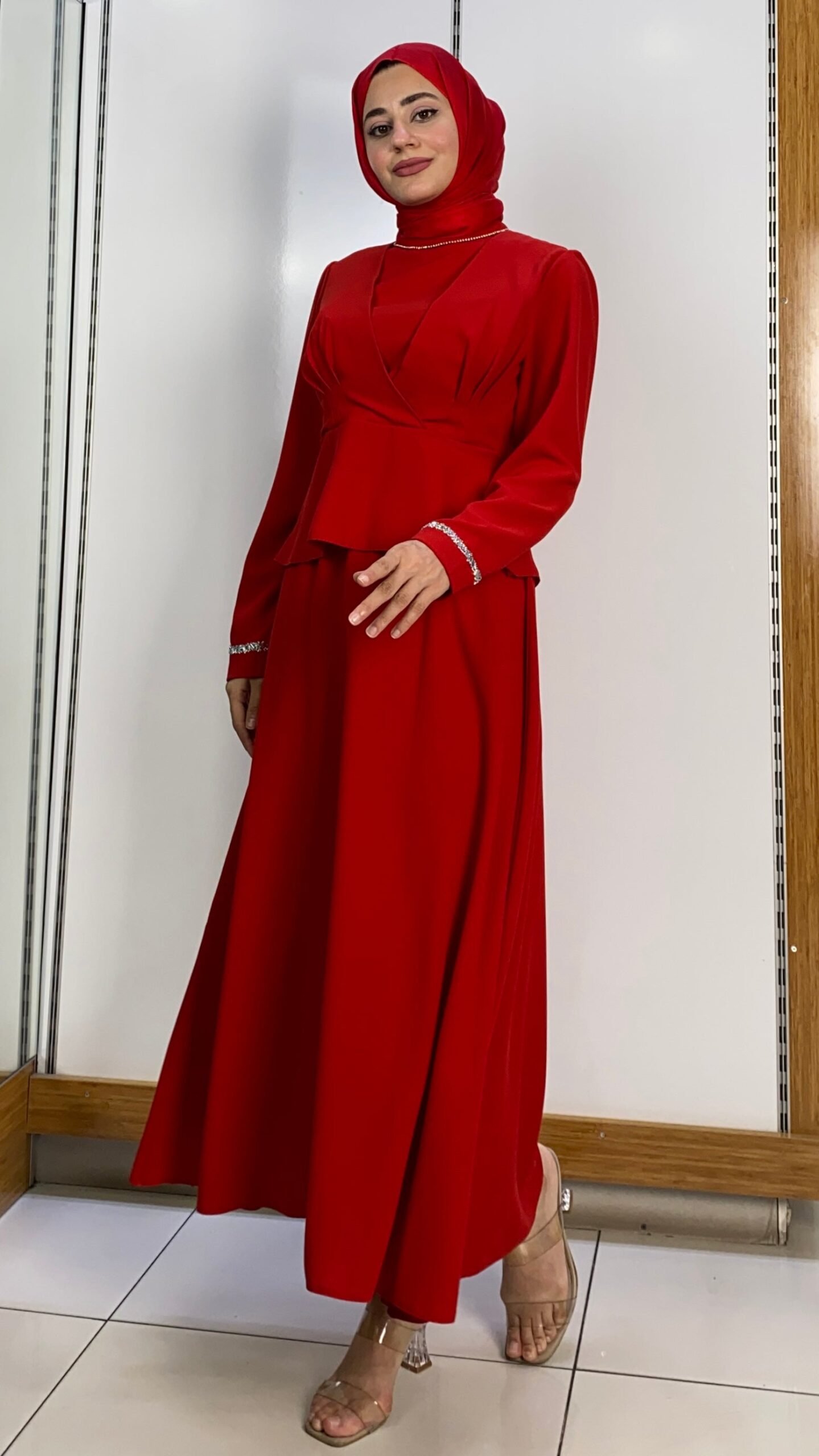 Stunning Skirt Suit Black – Pearl Neck Skirt Suit in Crepe (Red/Navy/Beige) 1 Stunning Skirt Suit Black – Pearl Neck Skirt Suit in Crepe (Red/Navy/Beige)