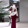 Fashion V-neck Stitching Printed Lace-up Slim Fit Skirt Suit - Image 2