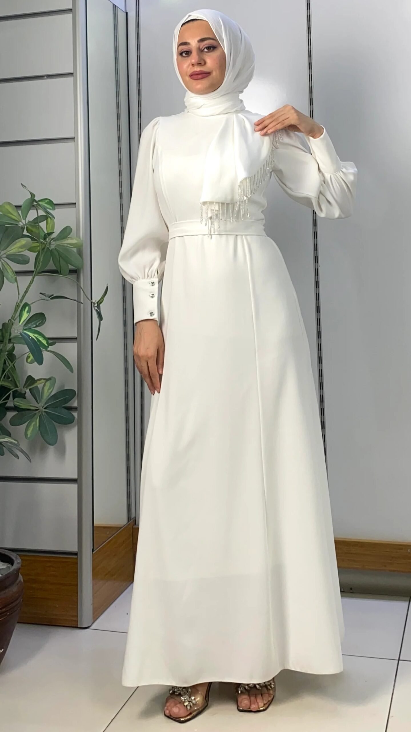 Front Beaded Belted Dress White 9 Front Beaded Belted Dress White - Image 9