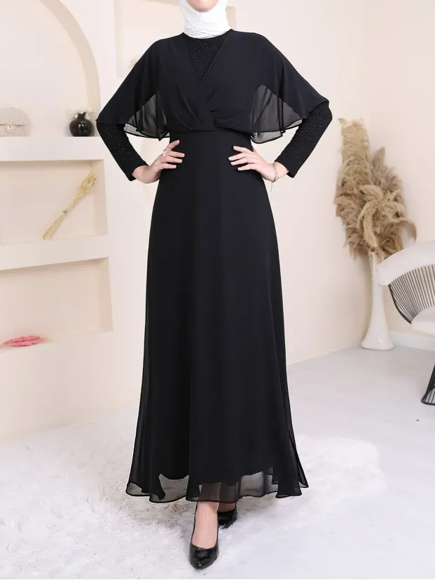 Chiffon Long Evening Dress -Black