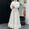Satin Evening Dress with Rose Detail on Skirt and Sleeves - Image 7