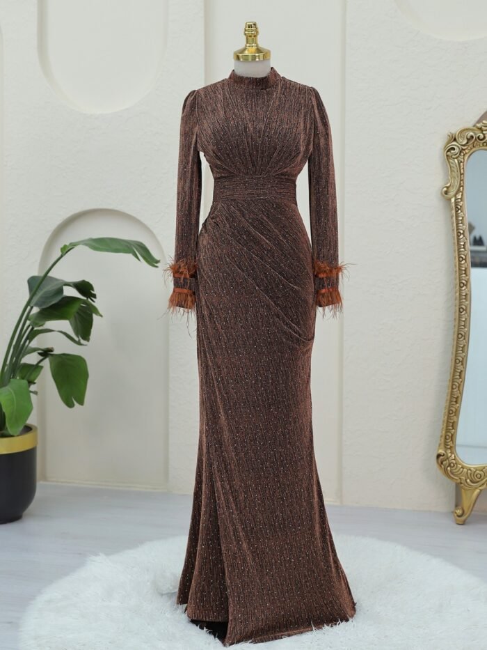 Sleeves Double Tailed Evening Dress