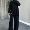 Metal Buttoned Knitwear Suit Black