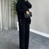 Metal Buttoned Knitwear Suit Black - Image 4