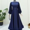 Satin Evening Dress with Rose Detail on Skirt and Sleeves