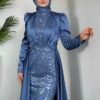 Turkish Clothing Brands – Sequin Satin Cape Dress - Image 11