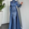 Turkish Clothing Brands – Sequin Satin Cape Dress - Image 9