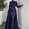 Turkish Clothing Brands – Sequin Satin Cape Dress - Image 8