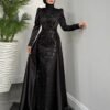 Turkish Clothing Brands – Sequin Satin Cape Dress - Image 5