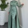 Turkish Clothing Brands – Sequin Satin Cape Dress - Image 4
