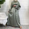Satin Dress With White Pearl Neck And Cuffs - Image 5