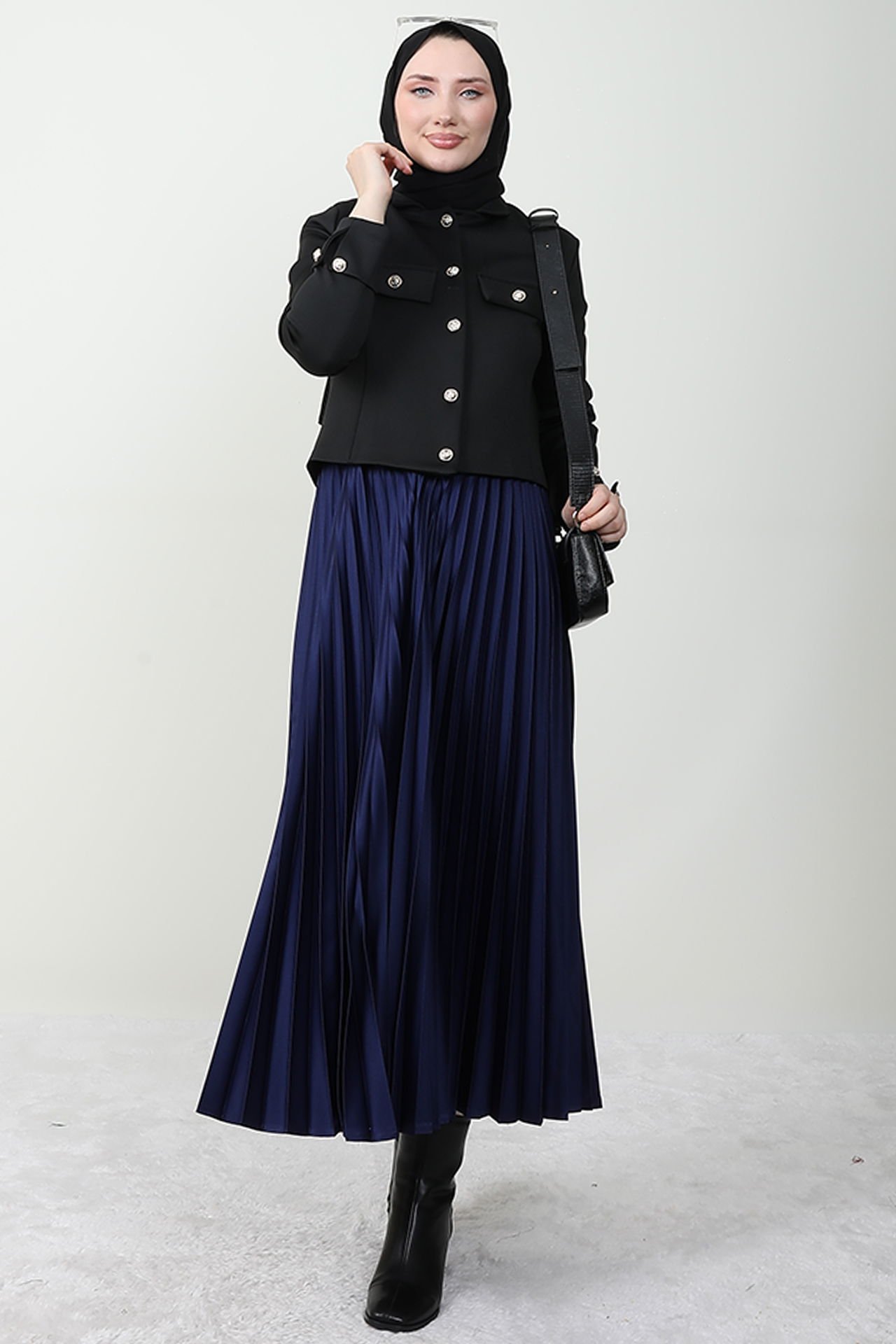 Satin Pleated Skirt in Saxon Blue 6 Satin Pleated Skirt in Saxon Blue - Image 6