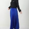 Satin Pleated Skirt in Saxon Blue 9 Satin Pleated Skirt in Saxon Blue - Image 3