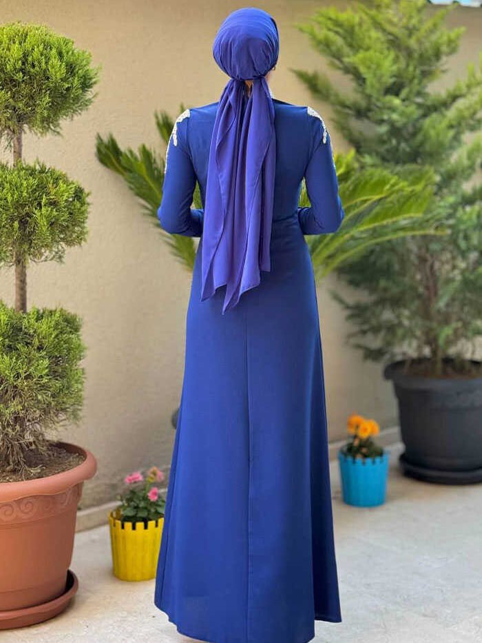 Alternative view of Stone Detailed Evening Dress 3916 Navy Blue
