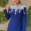 Stone Detailed Evening Dress 3916 Navy Blue - Image 4