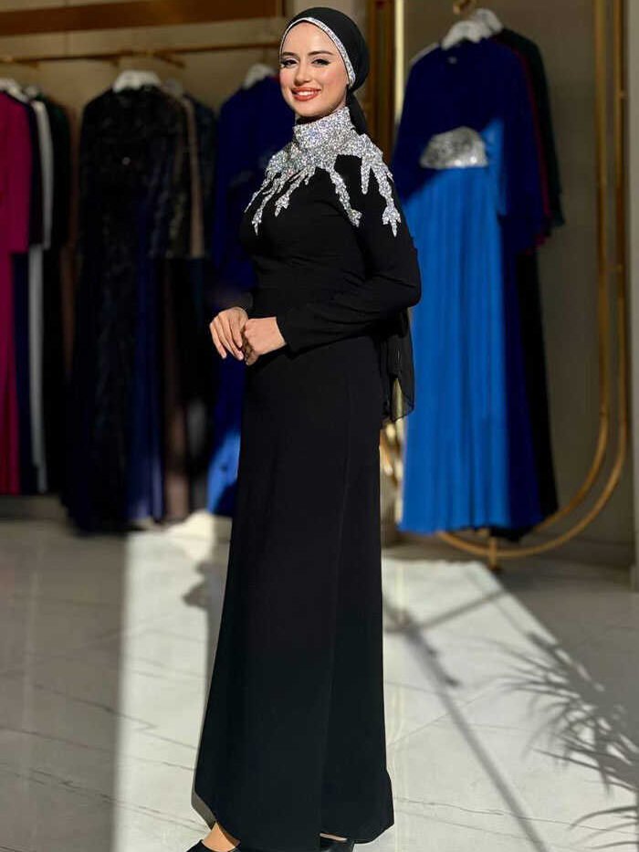 Alternative view of Stone Detailed Evening Dress 3916 Black