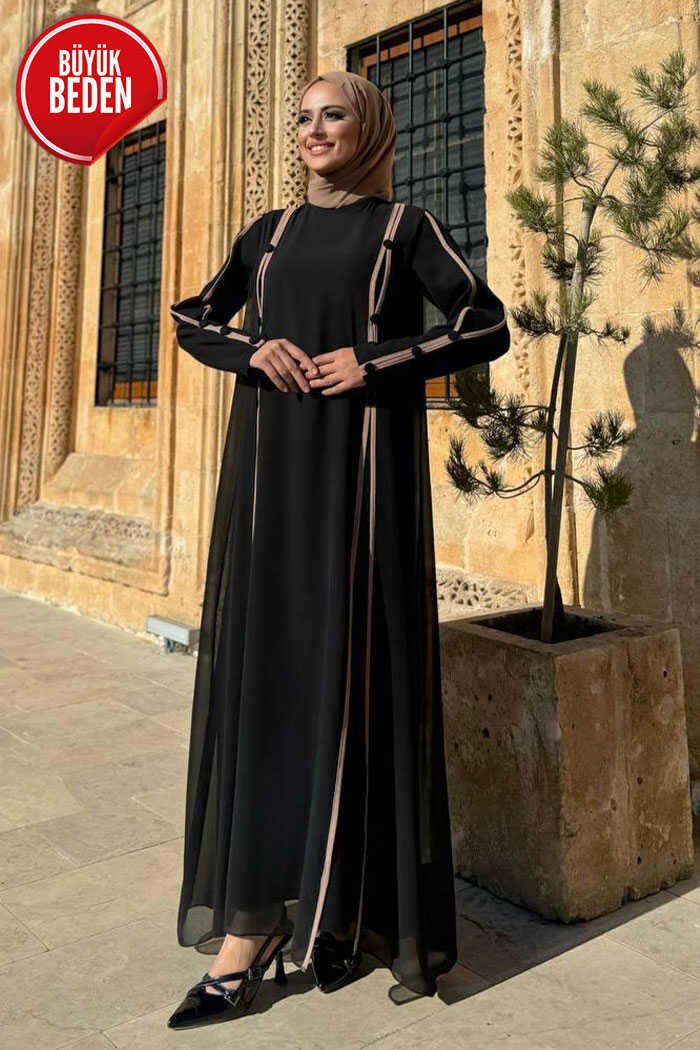 Tight Dress Maxi |Plus Size Button|3919 - 56 , Black