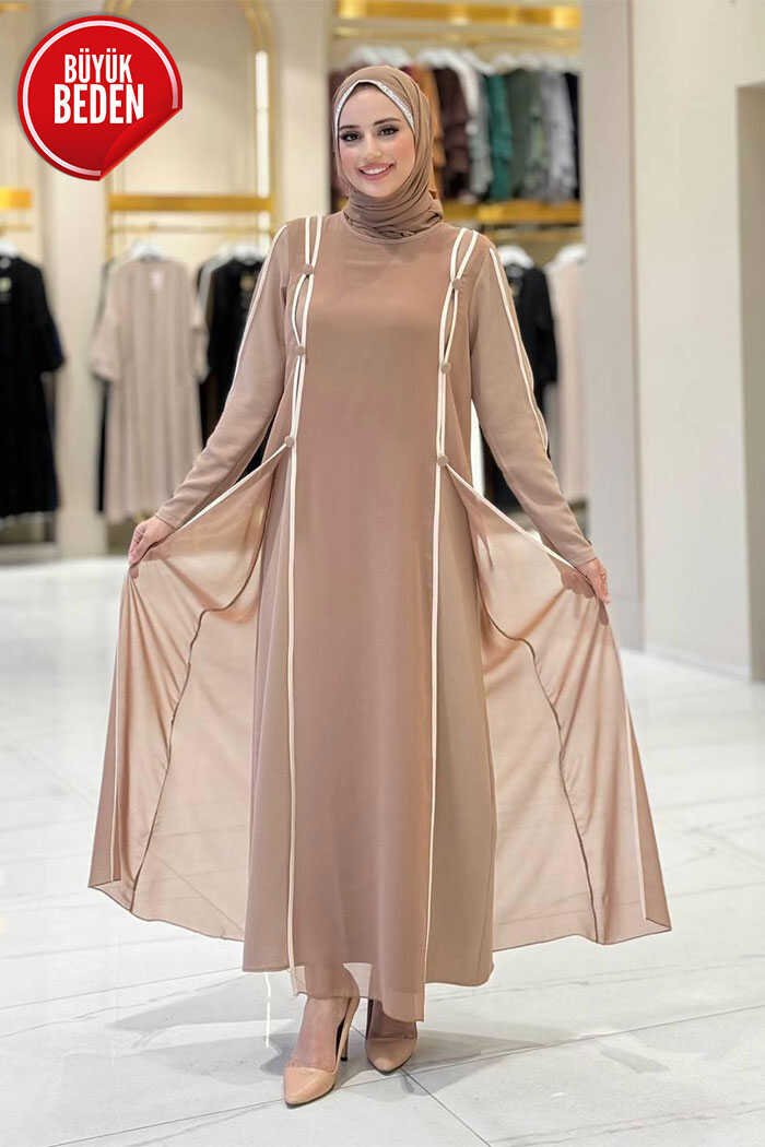 Tight Dress Maxi |Plus Size Button|3919 - 52 , Mink