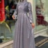 Glittery Stone Detailed Evening Dress 3934 Gray - Image 4