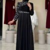 Glittery Stone Detailed Evening Dress 3934 Gray - Image 6
