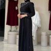 Glittery Stone Detailed Evening Dress 3934 Black - Image 3