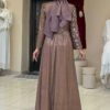 Glittery Stone Detailed Evening Dress 3934 Mink - Image 2