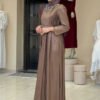 Glittery Stone Detailed Evening Dress 3934 Mink - Image 3