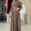 Glittery Stone Detailed Evening Dress 3934 Mink - Image 4