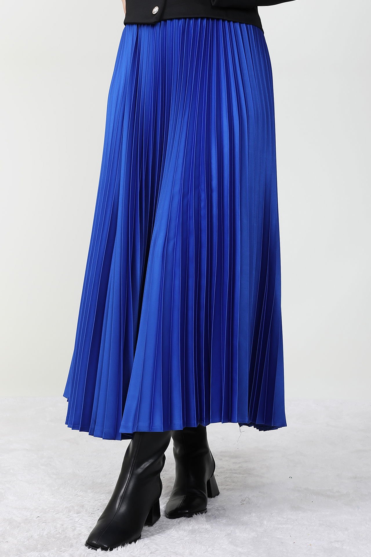Satin Pleated Skirt in Saxon Blue 5 Satin Pleated Skirt in Saxon Blue - Image 5