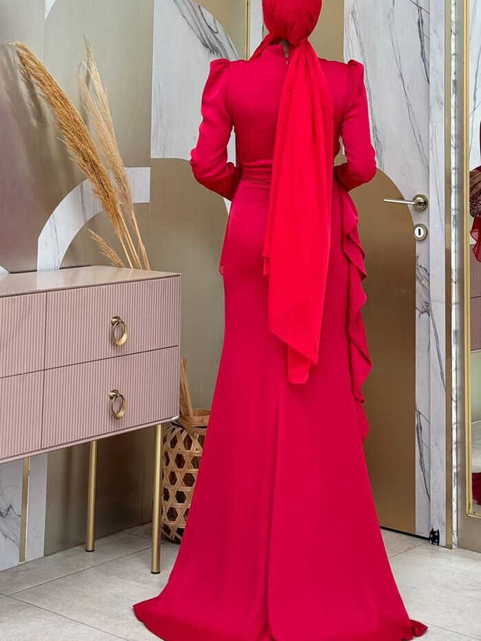 Alternative view of turkish wedding dress with hijab|Evening Dress 7011