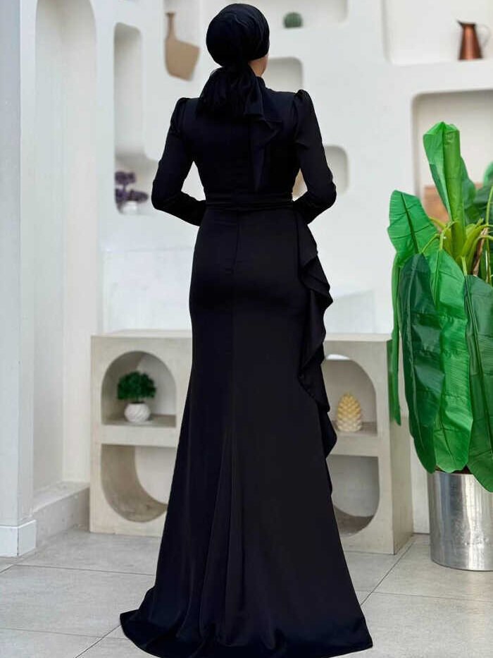 Alternative view of Black Wedding Dresses guest with Ruffle Detail and Beaded Front|7011