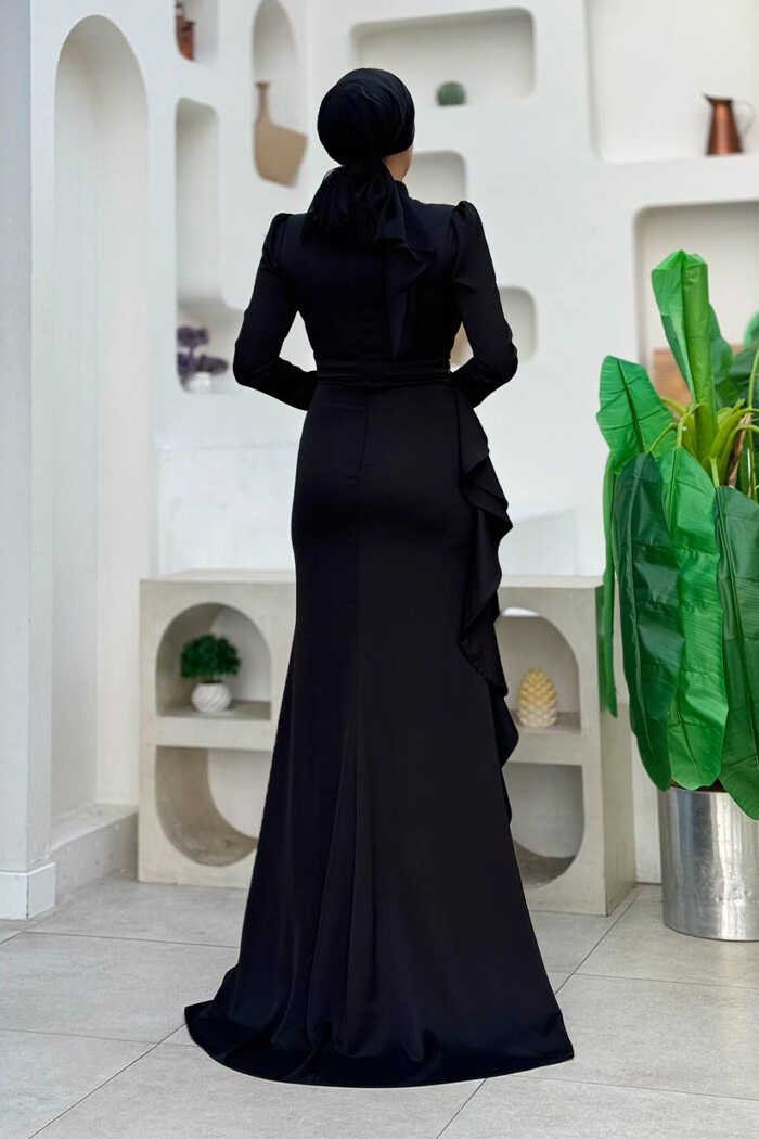 Black Wedding Dresses guest with Ruffle Detail and Beaded Front|7011 2 Black Wedding Dresses guest with Ruffle Detail and Beaded Front|7011 - Image 2