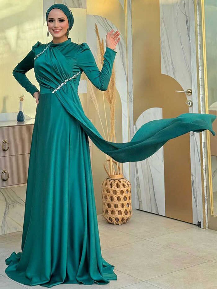 Alternative view of Green Wedding Dress|Luxurious Satin Evening|7016