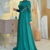 Green Wedding Dress|Luxurious Satin Evening|7016 - Image 3
